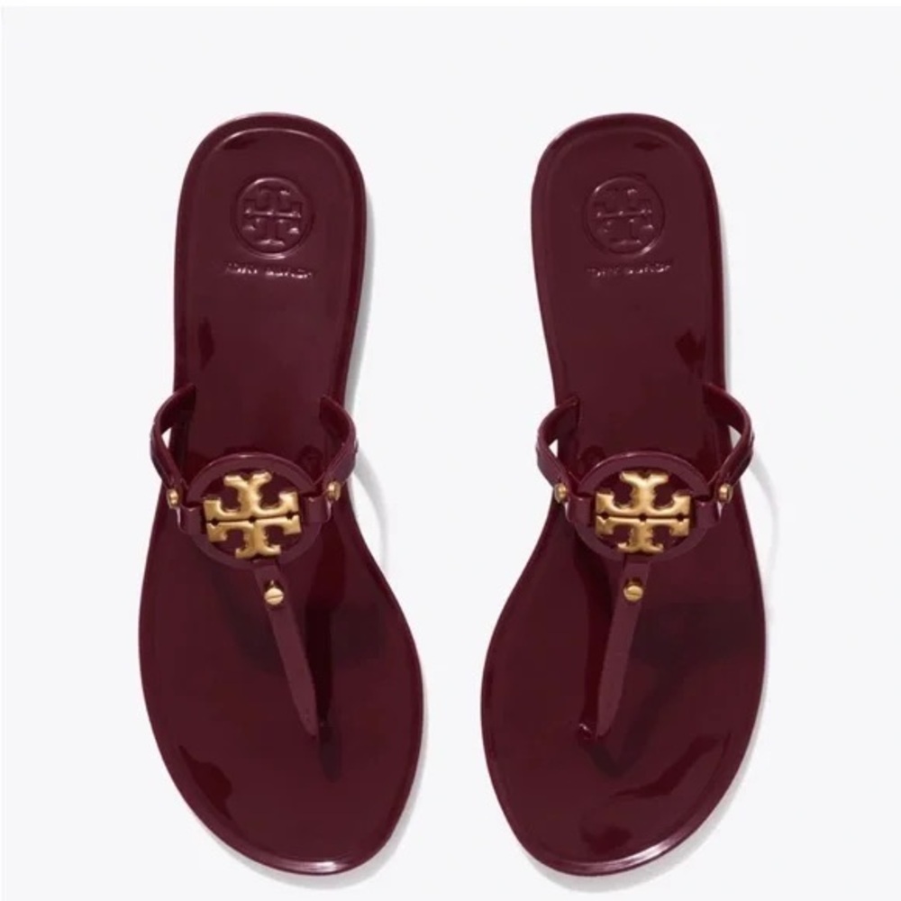 Tory Burch Women's burgundy mini miller sandals with Gold Logo